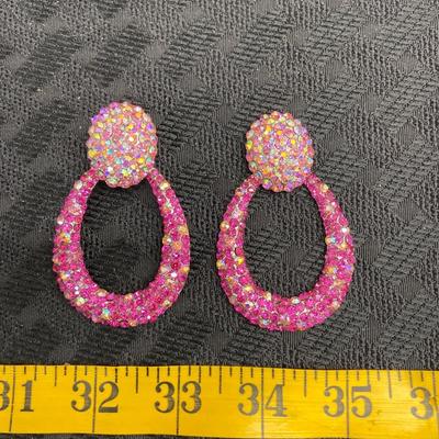 Designer Hot pink rhinestone post earrings