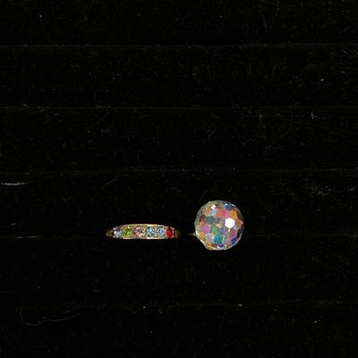 Mothers ring with birthstones Holographic ball ring with gold band
