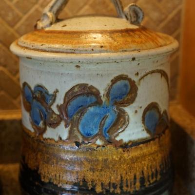 HAND CRAFTED POTTERY CANNISTER SET OF THREE JARS /EARTHTONES