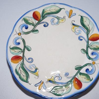 FITZ & FLOYD POTTERY "RICAMO" 11" DINNER PLATES (9) COLORFUL FOR THE FARMHOUSE KITCHEN