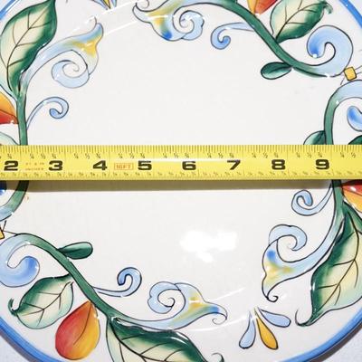 FITZ & FLOYD POTTERY "RICAMO" 11" DINNER PLATES (9) COLORFUL FOR THE FARMHOUSE KITCHEN
