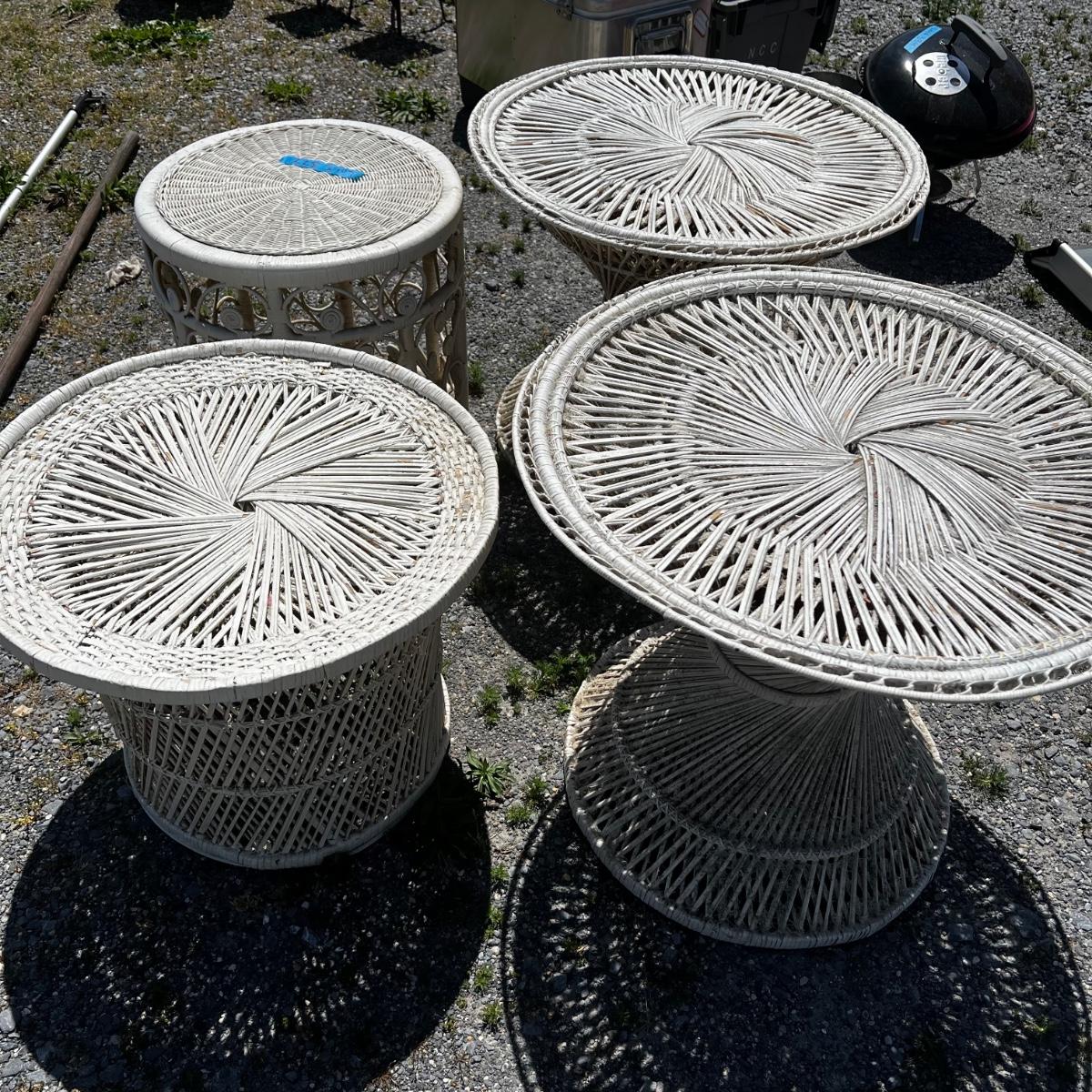 377 Lot of Four Outdoor Patio Wicker/Ratan Side Tables