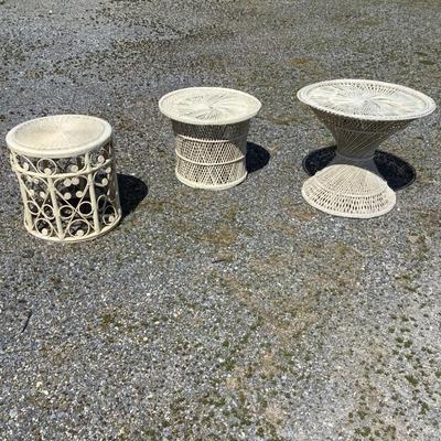 377 Lot of Four Outdoor Patio Wicker/Ratan Side Tables