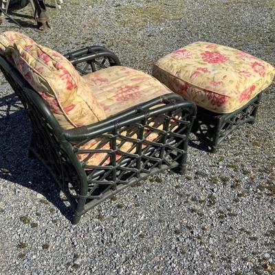 379 Vintage FICKS & REED Ratan Arm Chair and Ottoman