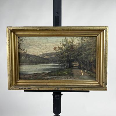 1211 Antique Original Oil Landscape Painting on Canvas by F. Montague