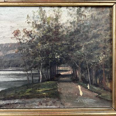1211 Antique Original Oil Landscape Painting on Canvas by F. Montague