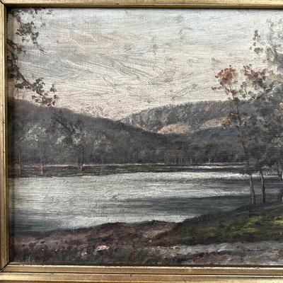 1211 Antique Original Oil Landscape Painting on Canvas by F. Montague