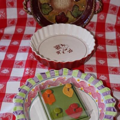 GROUPING OF THREE DECORATIVE PIE PLATES/ PIE CRUST PUNCH'S