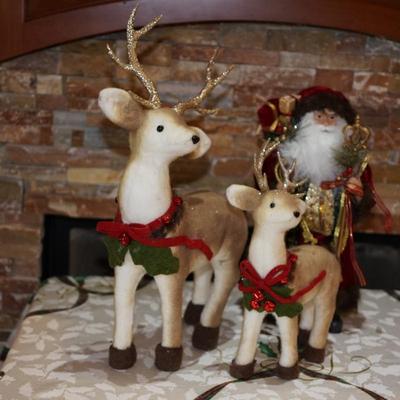 HOLIDAY DECOR /TWO PLUSH FELT DEER /SANTA OF GOOD QUALITY FOR ALL.