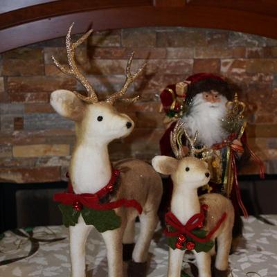 HOLIDAY DECOR /TWO PLUSH FELT DEER /SANTA OF GOOD QUALITY FOR ALL.