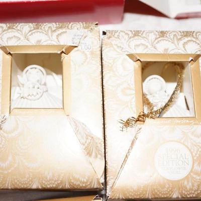 GROUPING OF EIGHT MARGARET FURLONG BISQUE ORNAMENTS W/BOX