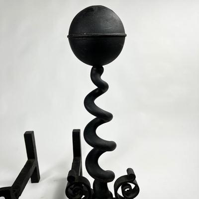 1215 Very Large Vintage Arts & Craft Style Iron Andirons