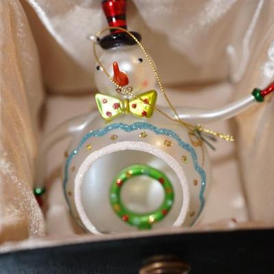 HOLIDAY HAND BLOWN SNOWMAN CHARACTER ORNAMENT