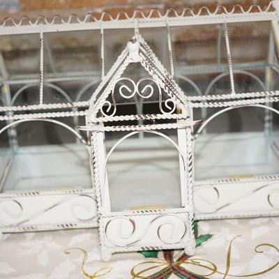 HOLIDAY GROUPING /GLASS AND WHITE FRAMED GREENHOUSE/ TWO BOXES OF FINE DEPT 56 GLASS TREES, GOLD TONE DEER OF MODERN DECOR AND A LITTLE...