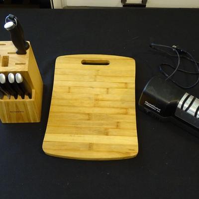 Bombay Knife Block, Cutting Board, Knife Sharpener