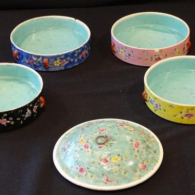 Vintage Japanese Porcelain Stacking 4 Tier Rice Soup Jubako Bento Box Bowls and a Sushi Boat Shaped Plate with Lid