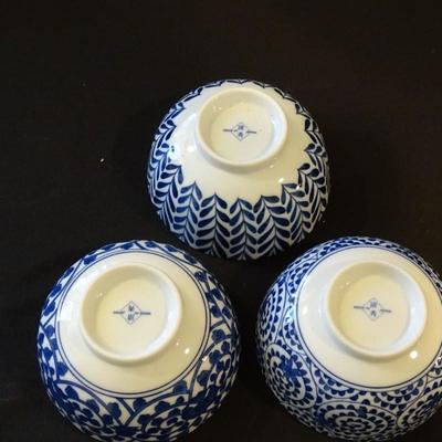Beautiful Grouping of Three Sets of (3) Small Japanese Rice Bowls