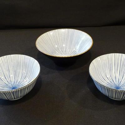 Beautiful Grouping of Three Sets of (3) Small Japanese Rice Bowls