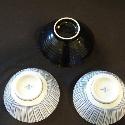 Beautiful Grouping of Three Sets of (3) Small Japanese Rice Bowls