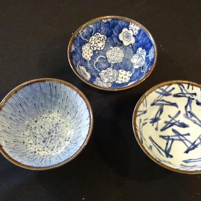 Beautiful Grouping of Three Sets of (3) Small Japanese Rice Bowls