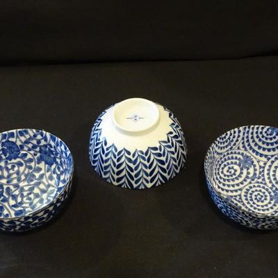 Beautiful Grouping of Three Sets of (3) Small Japanese Rice Bowls