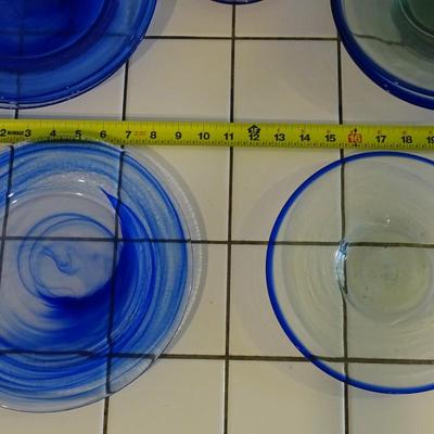 Eclectic Artisan Grouping of Two Sets of (4) Plates, and x1 Glass Vase