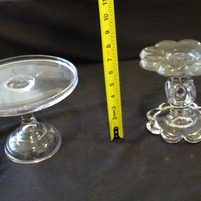 Set of Glass Cake Plate Stand and a Large Votive Candle Stand