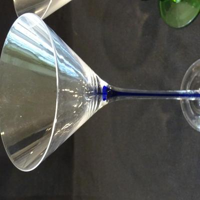Set of (6) Vintage Martini Glasses; x1 Bubble Base, x1 Twiseted Spiral Stem