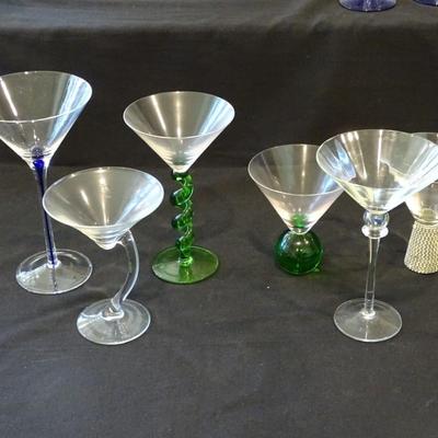 Set of (6) Vintage Martini Glasses; x1 Bubble Base, x1 Twiseted Spiral Stem