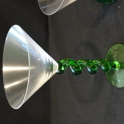 Set of (6) Vintage Martini Glasses; x1 Bubble Base, x1 Twiseted Spiral Stem