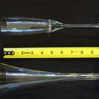 Two Sets of Flute Champagne Glasses, one set with Cobalt Blue  Base