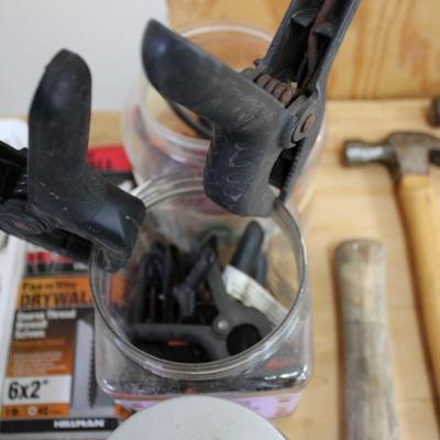 LARGE Lot of Hand Tools, Screws, Nails, and Clamps