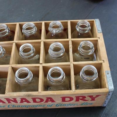 Vintage Two Oil Lamps and Wooden Milk Crate w Bottles; x11 Glass Milk Bottles