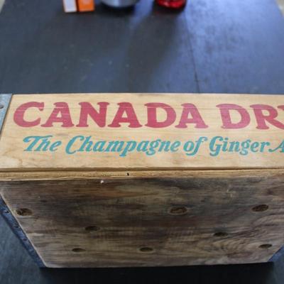 Vintage Two Oil Lamps and Wooden Milk Crate w Bottles; x11 Glass Milk Bottles