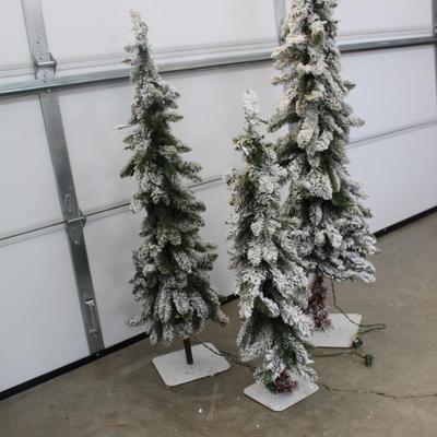 Five Trees - Three Fake Flocked Christmas Trees (Pre-Lit) and Two New 30" PVC Tree (Unlit)