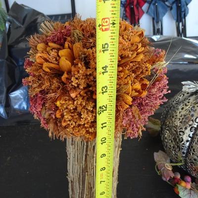 Fall DÃ©cor; Laser Cut Metal Pumpkin, Dry Flower and Reed Bouquet