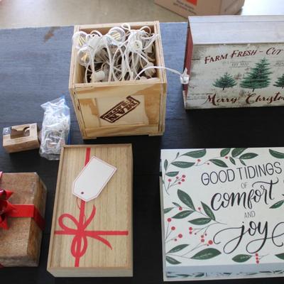 Christmas Holiday DÃ©cor Boxes and a Strand of Large White Lights