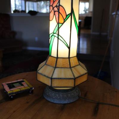 24" Tall Vintage Tiffany Glass Lamp and Coaster