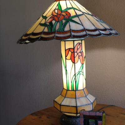 24" Tall Vintage Tiffany Glass Lamp and Coaster