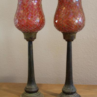Set of (2) Rose Tall Candle Holders (19")