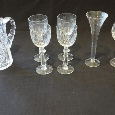 Assorted Vintage Hand Cut Lead Crystal Glasses and Water Pitcher, Waterford