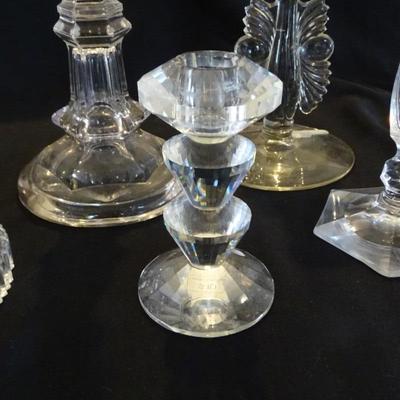 Large Assortment of Hand Cut Crystal Candlesticks