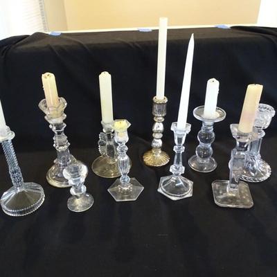 Large Assortment of Hand Cut Crystal Candlesticks