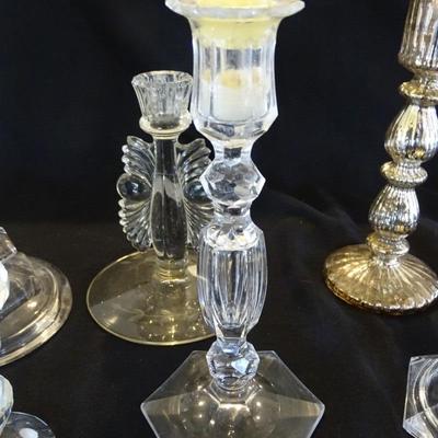 Large Assortment of Hand Cut Crystal Candlesticks