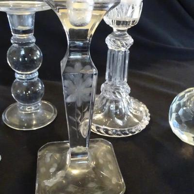Large Assortment of Hand Cut Crystal Candlesticks
