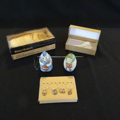 Unique Assortment of (2) Ornaments (x1 1985; Salamander) and Dinner Party Supplies