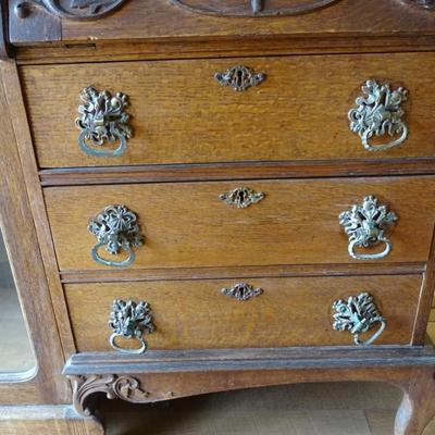 Antique American Classical Secretary Desk With Bookcase