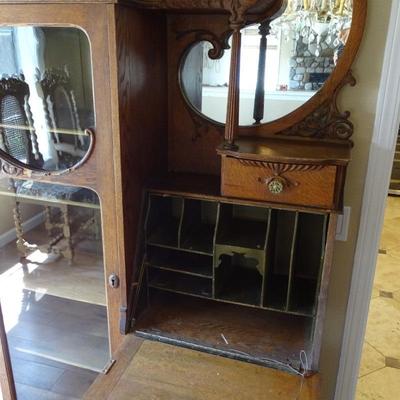 Antique American Classical Secretary Desk With Bookcase