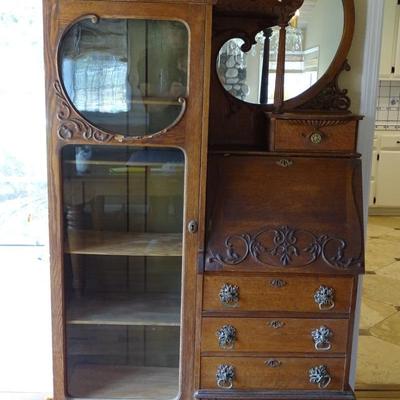 Antique American Classical Secretary Desk With Bookcase