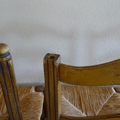 5 Antique Ladderback Rush Seat Dining Chairs Vintage Chair Kitchen Seating Wood Country French Farmhouse Woven Traditional Cottage Rustic